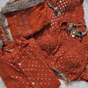 RUST CHIKANKARI COUPLE SET